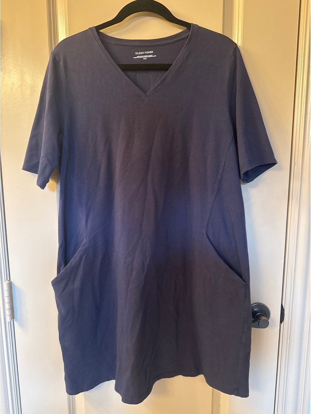Eileen Fisher Navy Blue V-Neck Short Sleeve Dress with Pockets